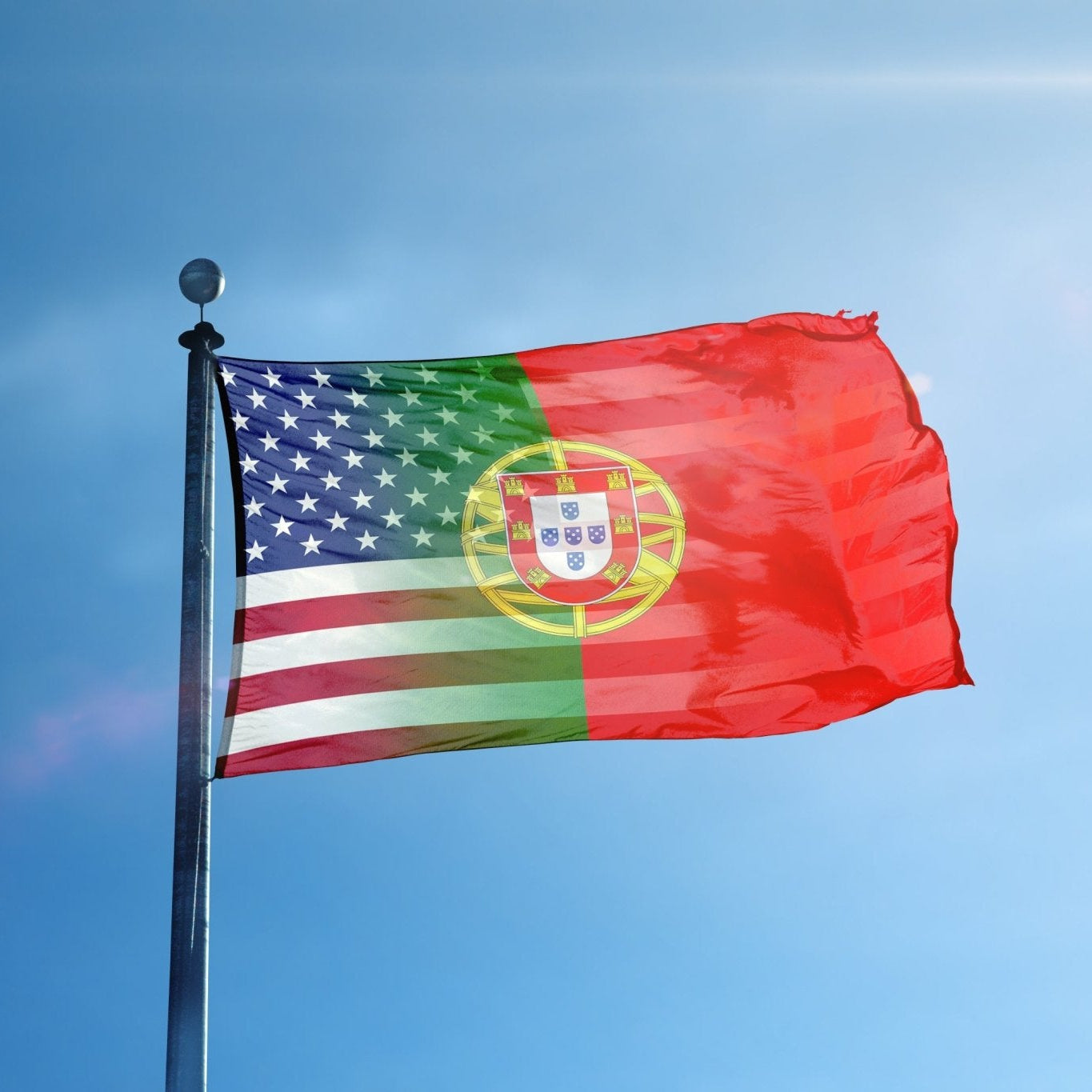 Portuguese American Hybrid Flag on a flagpole - Flags by Bannerfi