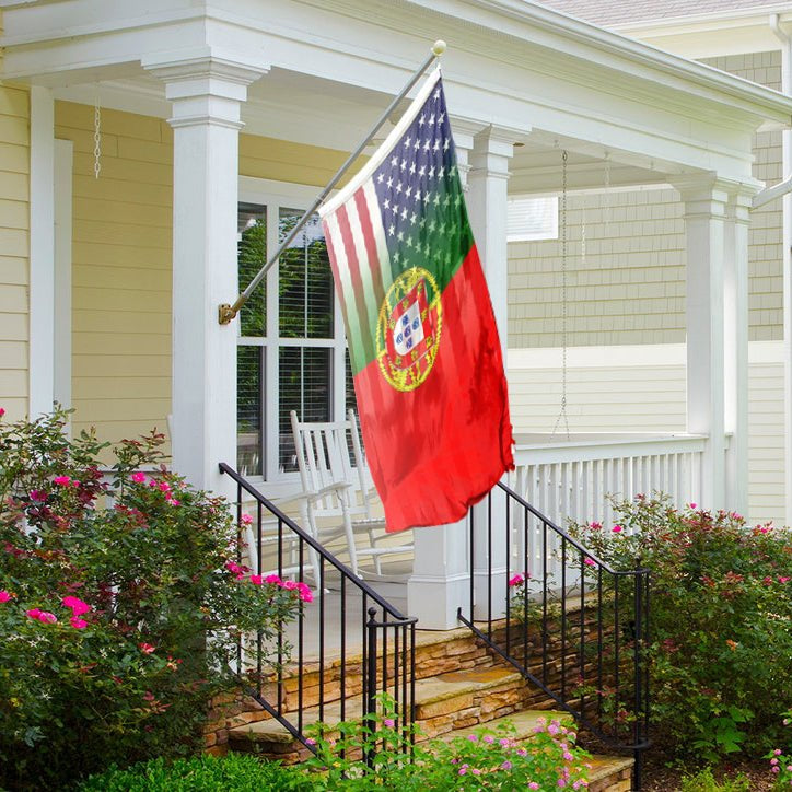 Portuguese American Hybrid Flag on a front porch - Flags by Bannerfi