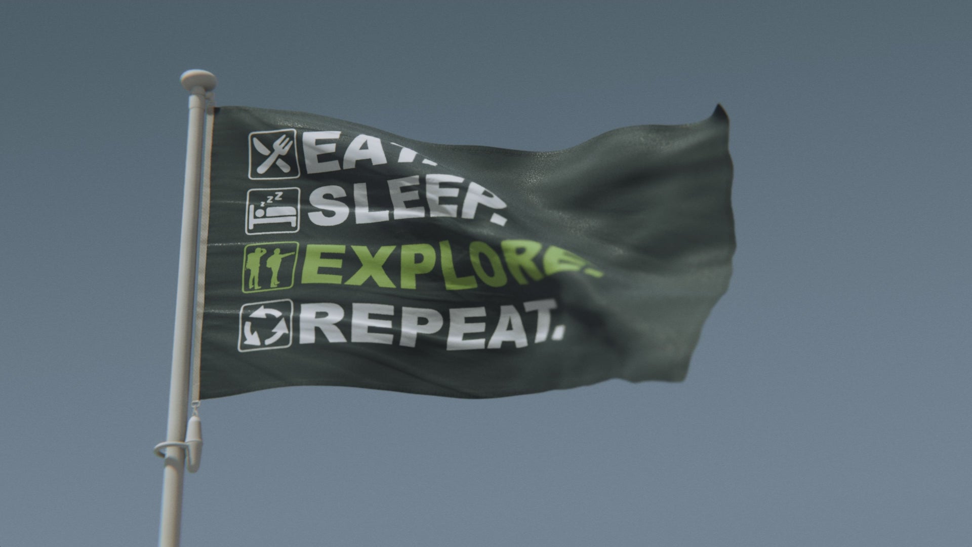 Load video: Eat Sleep Explore Repeat Flag