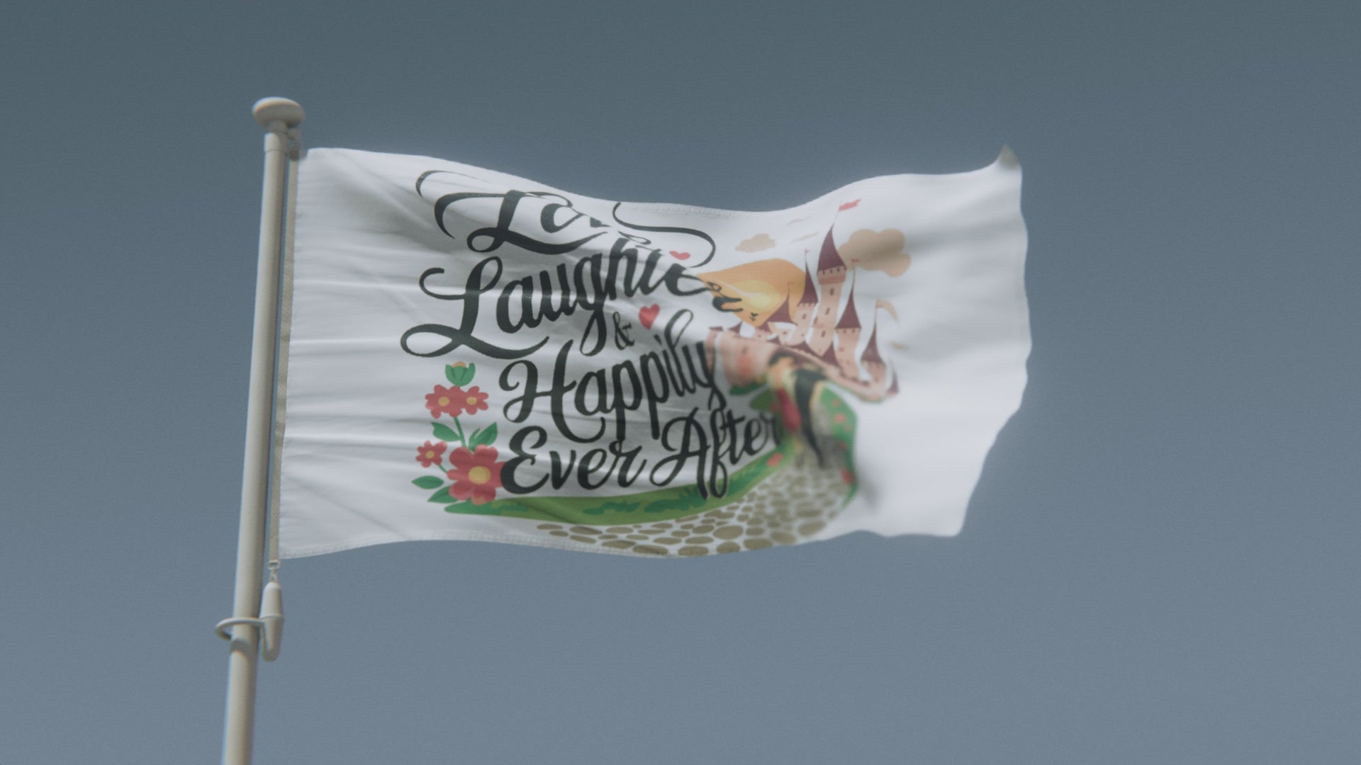 Charger la vidéo : Drapeau « Amour, Rires et Heureux pour toujours »