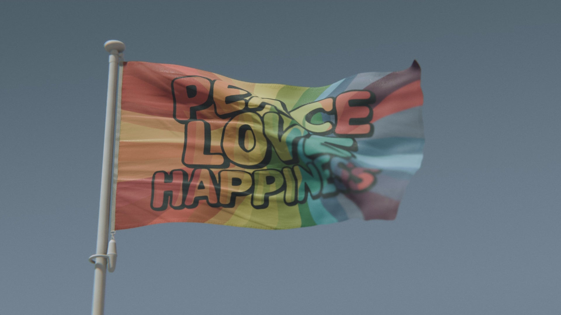 Load video: Peace Love Happiness Rainbow Flag