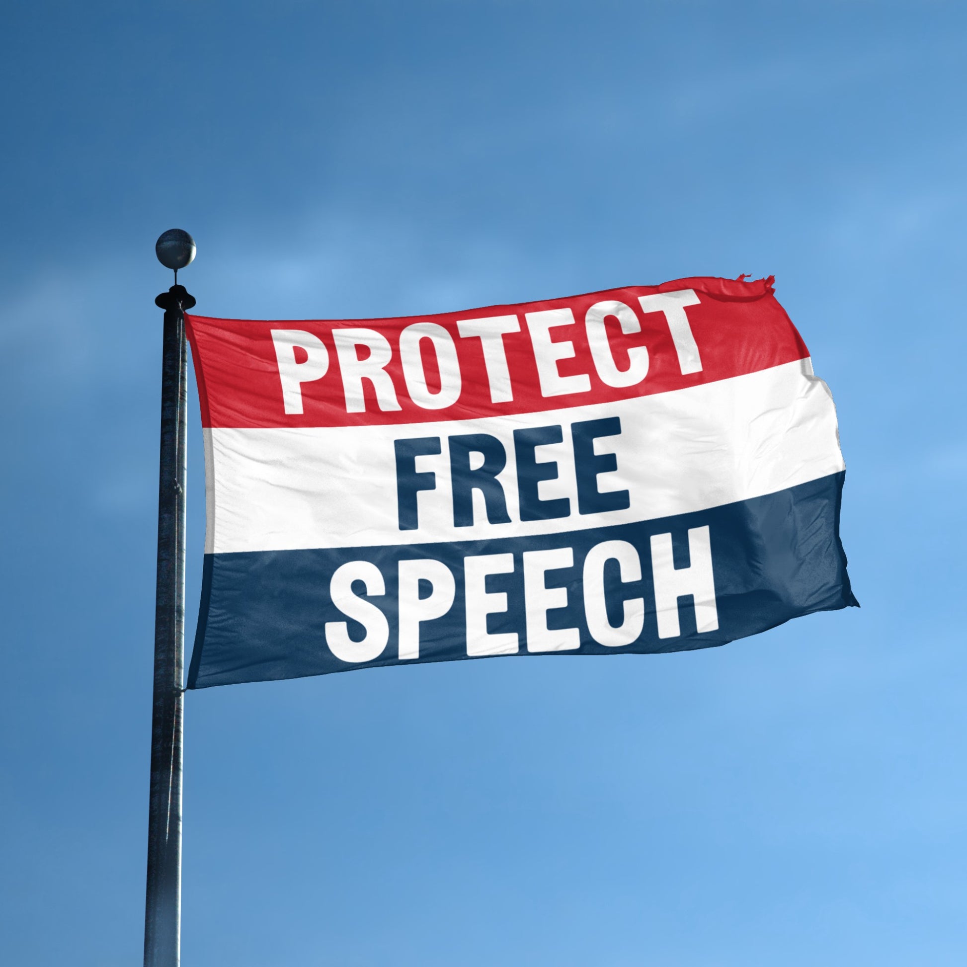 Protect Free Speech flag displayed outdoors – weatherproof house banner on pole | Bannerfi