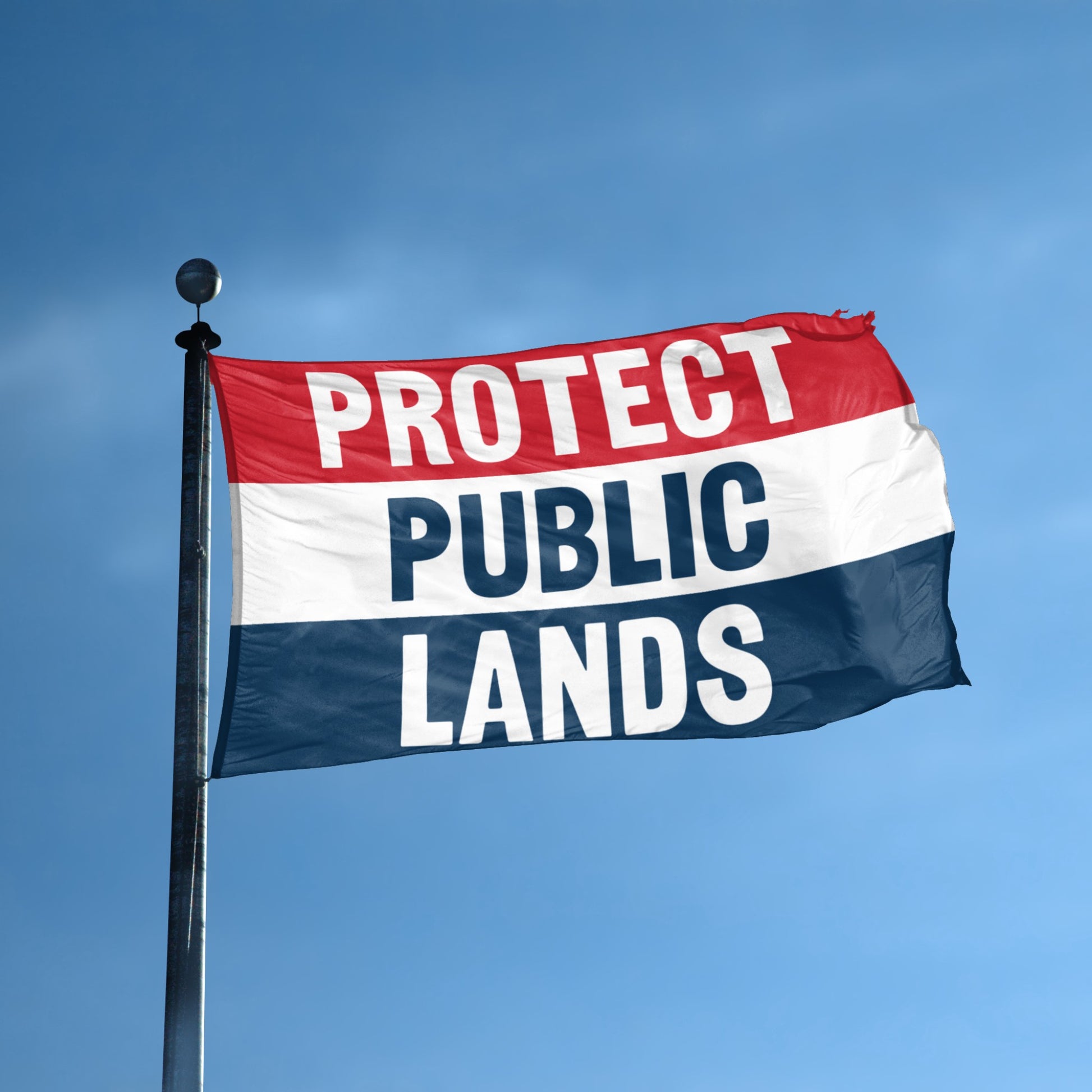 Protect Public Lands flag displayed outdoors – weatherproof house banner on pole | Bannerfi