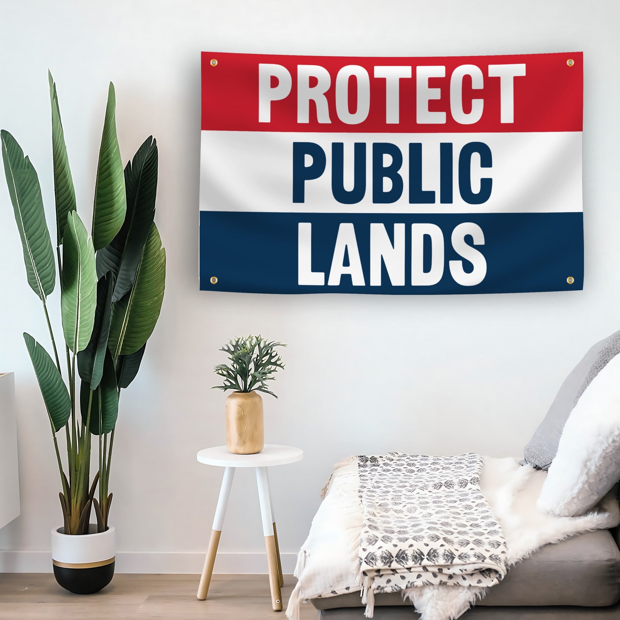 Protect Public Lands flag as indoor wall art – versatile home décor | Bannerfi