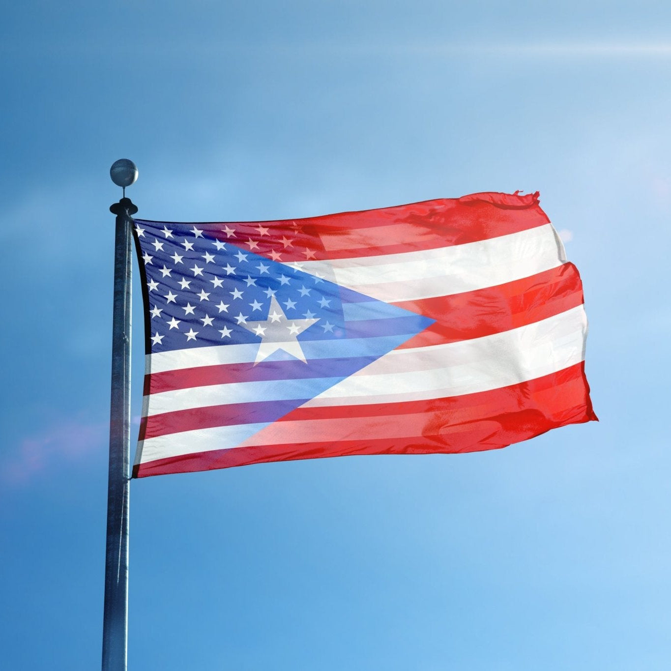 Puerto Rican American Hybrid USA Flag on a flagpole - Flags by Bannerfi