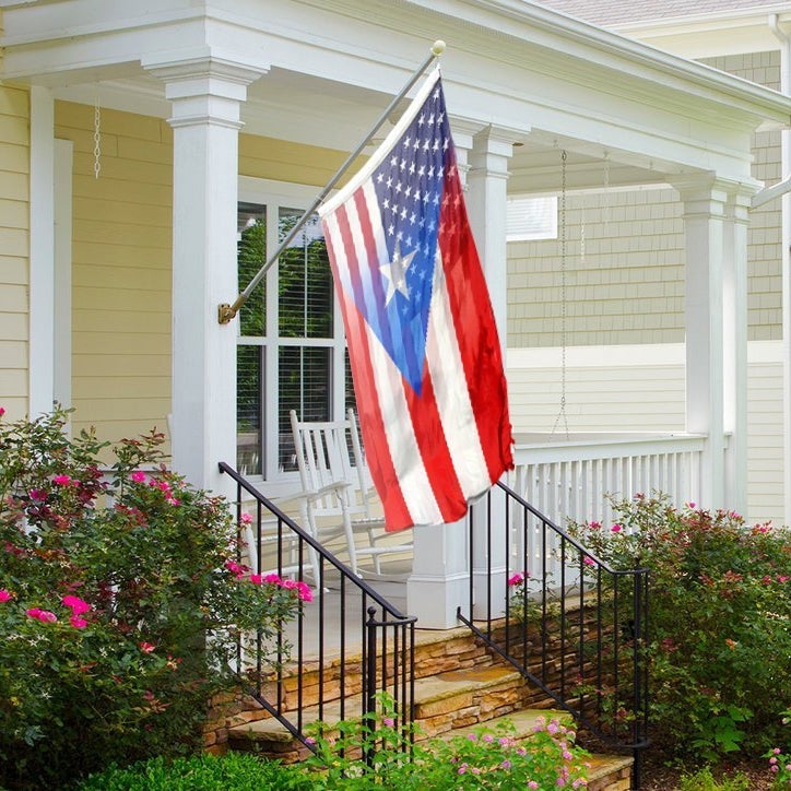 Puerto Rican American Hybrid Flag on a front porch - Flags by Bannerfi