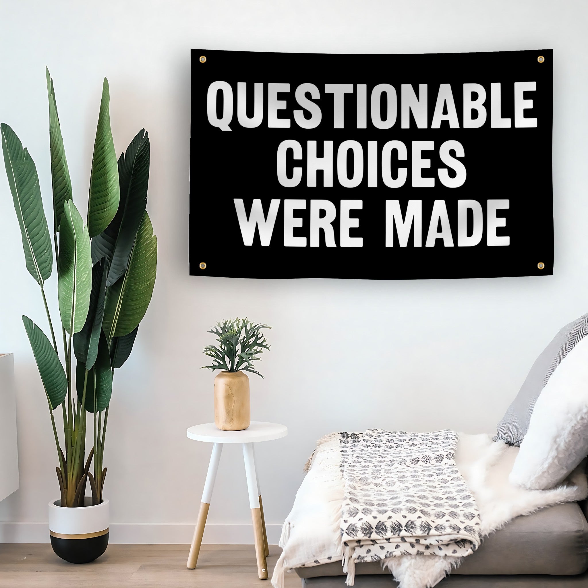 Questionable Choices Were Made flag as indoor wall art – versatile home décor | Bannerfi