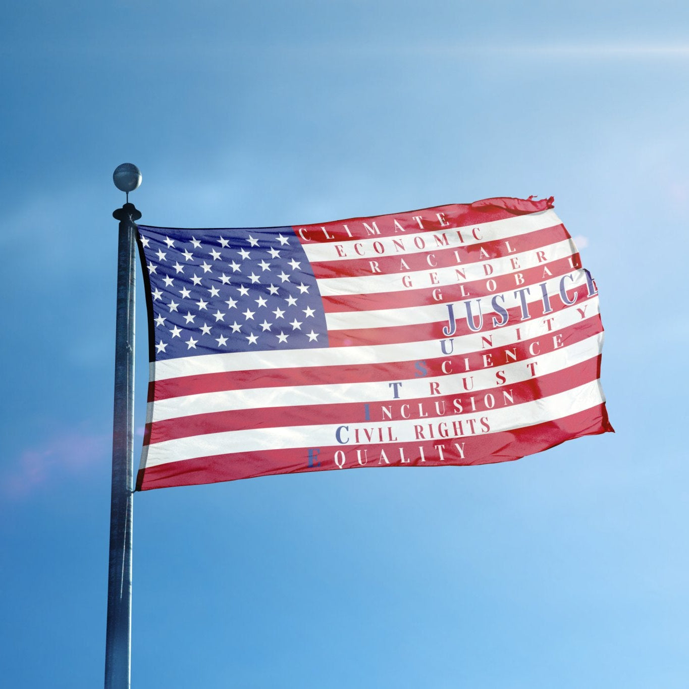 JUSTICE American Flag on a flagpole - Bannerfi