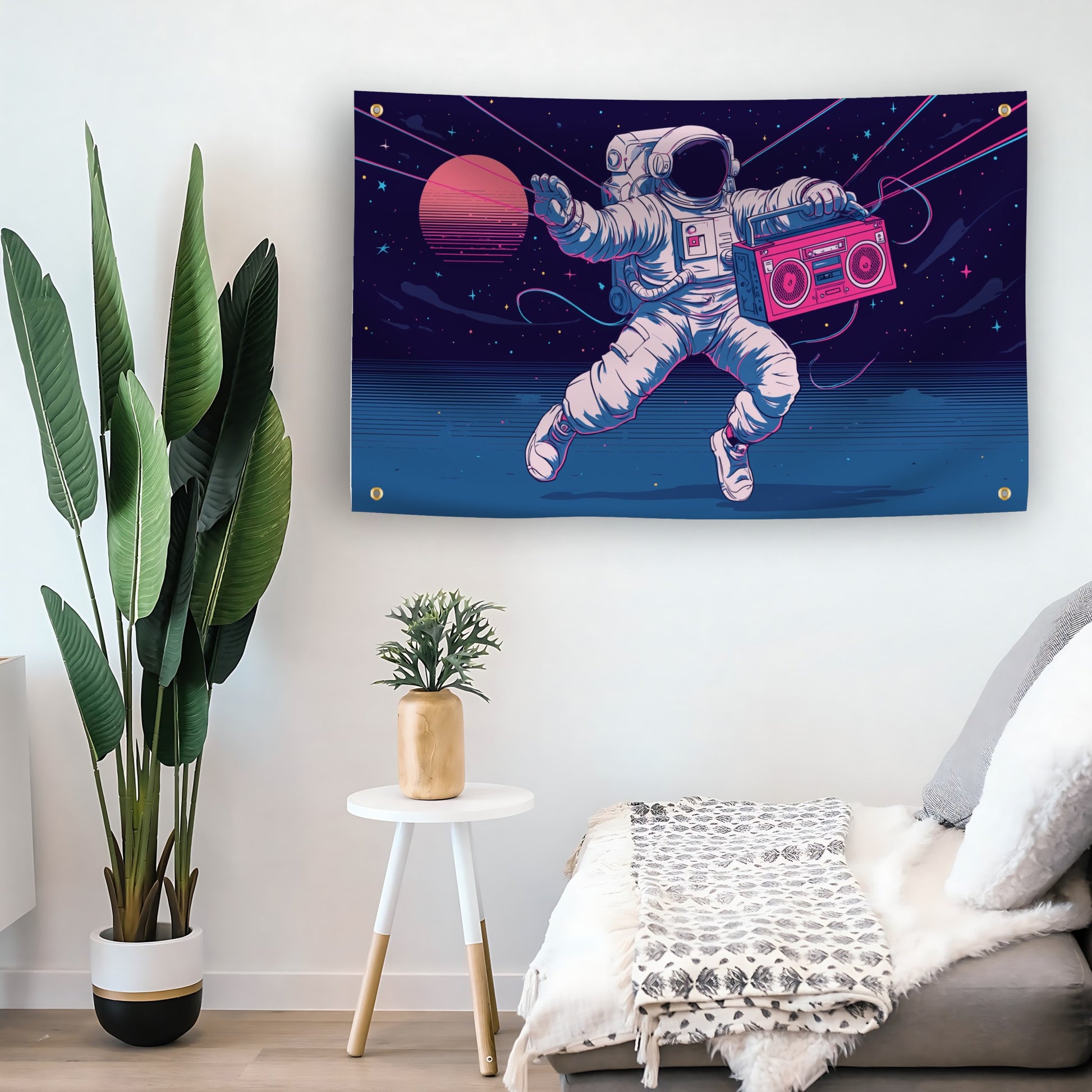 Rave Astronaut Boombox flag as indoor wall art – versatile home décor | Bannerfi