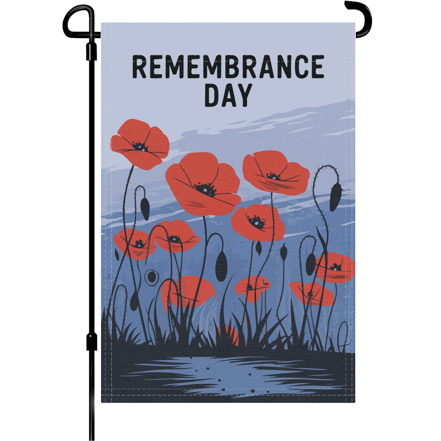 Remembrance Day garden flag made of weatherproof polyester mounted on a garden flagpole | Bannerfi
