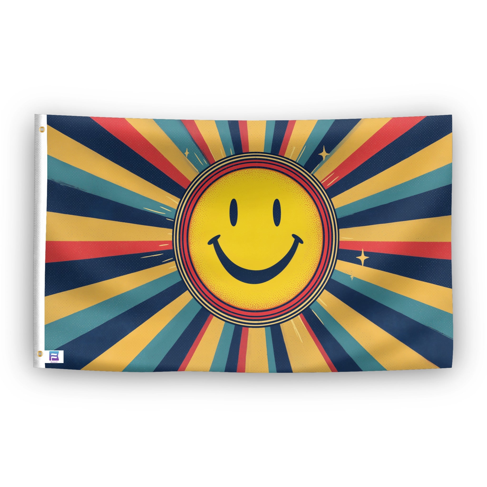 Retro Sunburst Smiley Flag