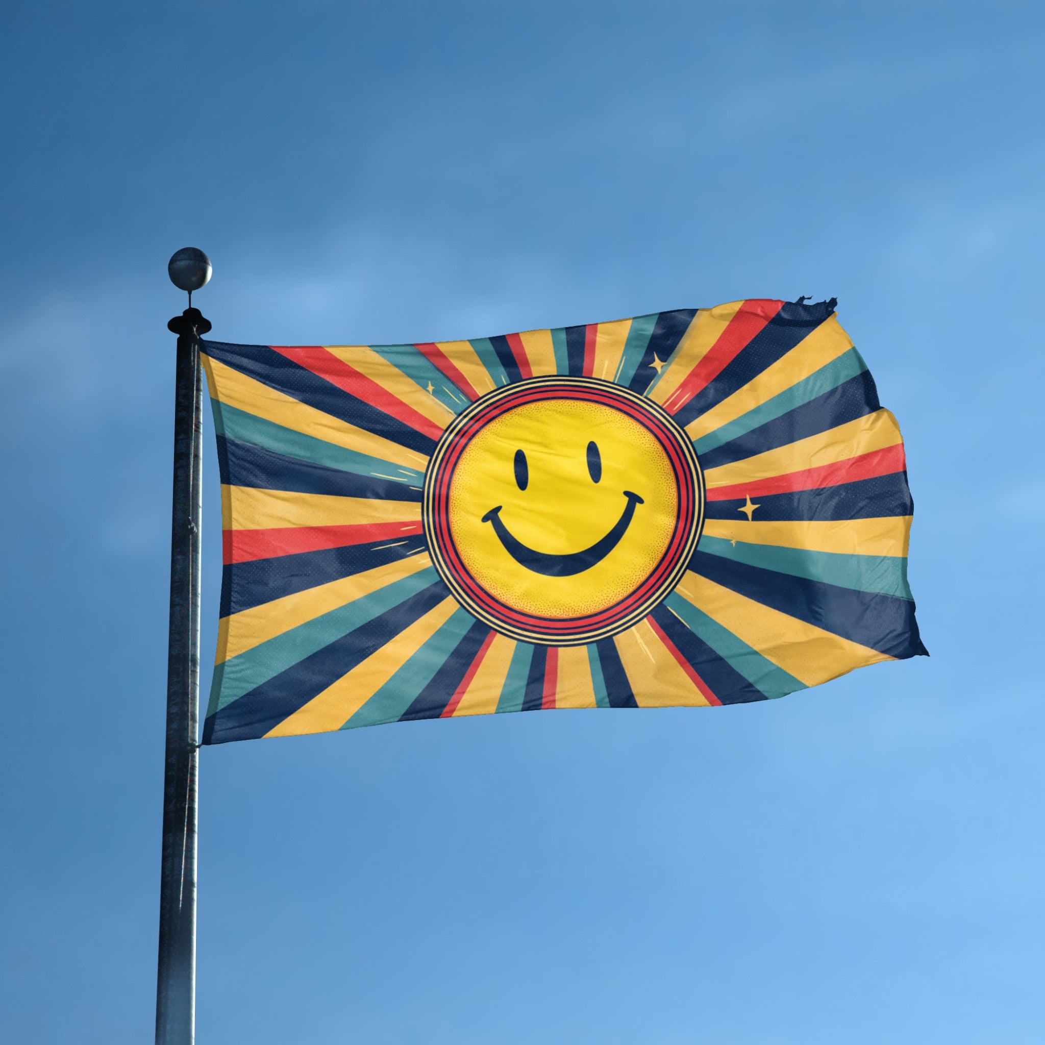 Retro Sunburst Smiley Flag