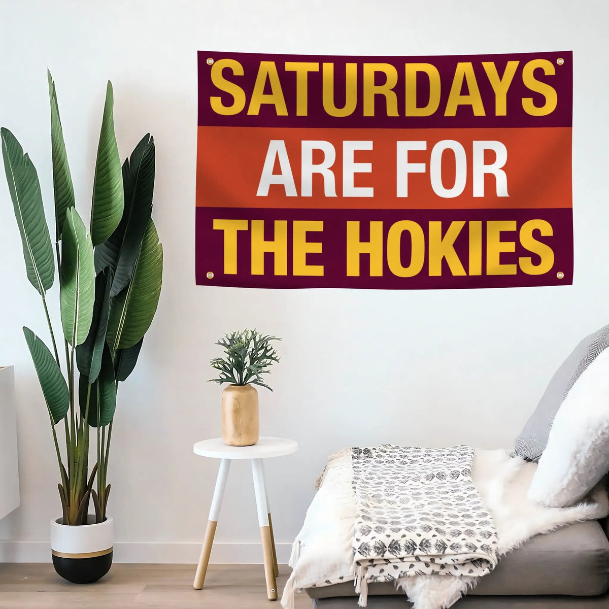 Bannerfi Saturdays Are for the Hokies house flag; maroon-orange banner with yellow SATURDAYS and white ARE FOR text.