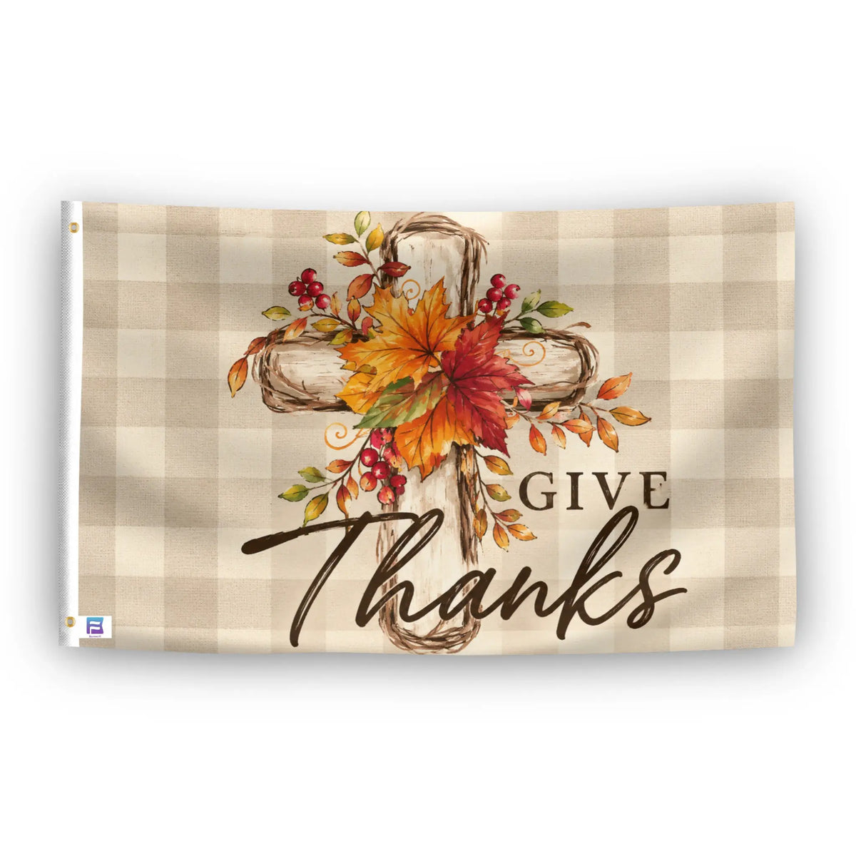 Rustic Give Thanks Cross Flag