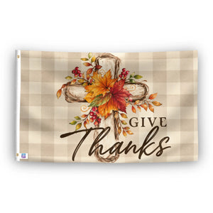 Rustic Give Thanks Cross Flag