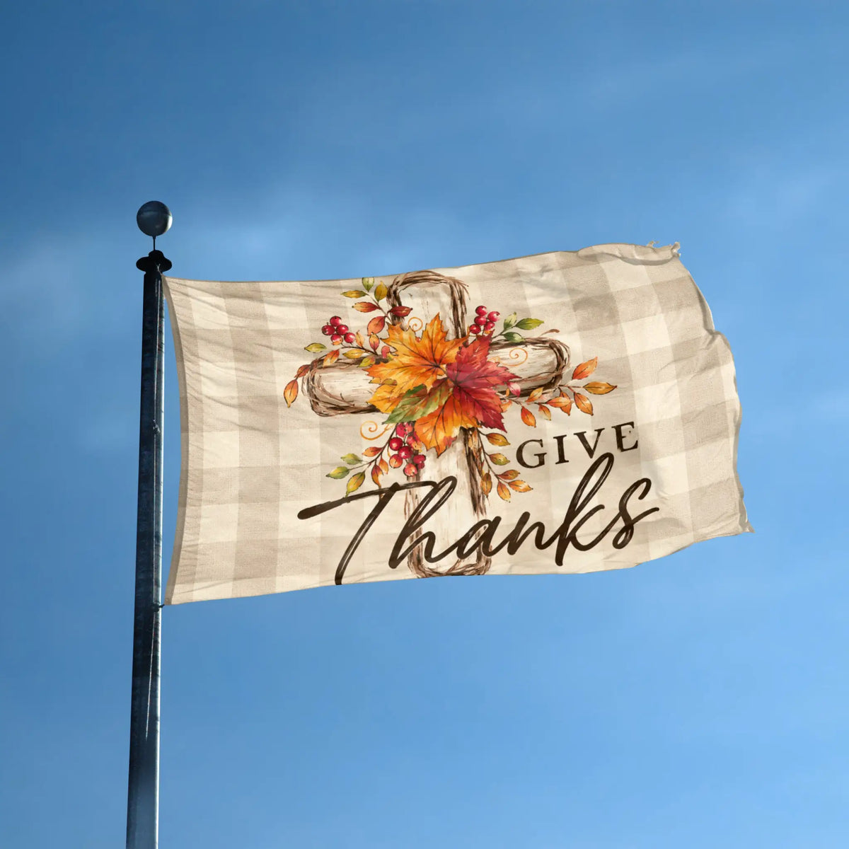 Rustic Give Thanks Cross Flag