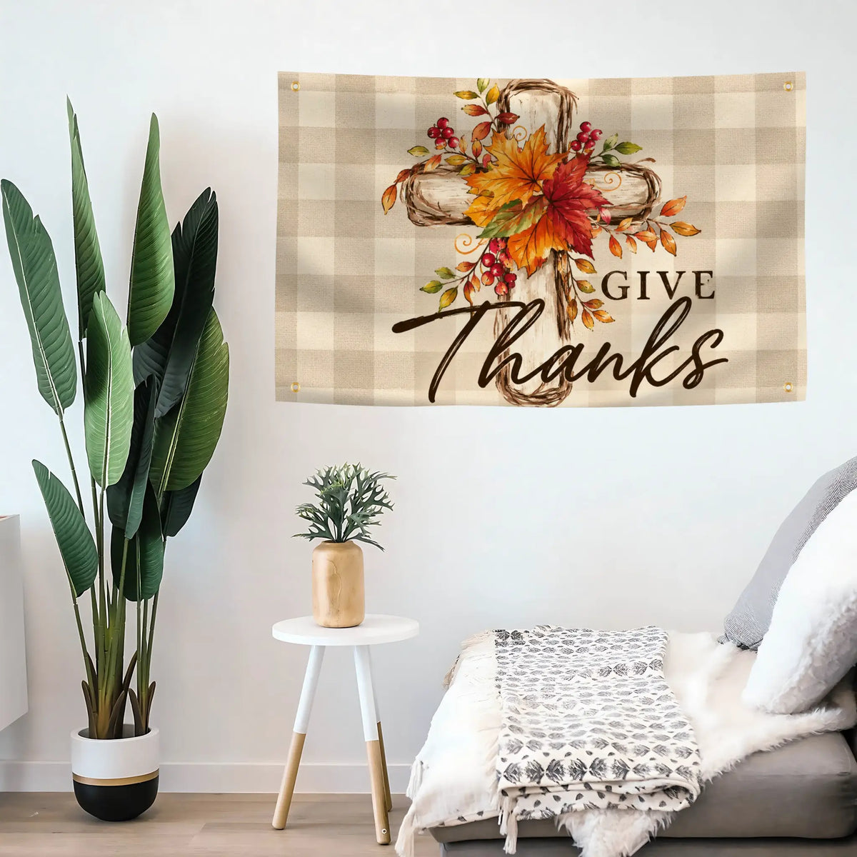 Rustic Give Thanks Cross Flag