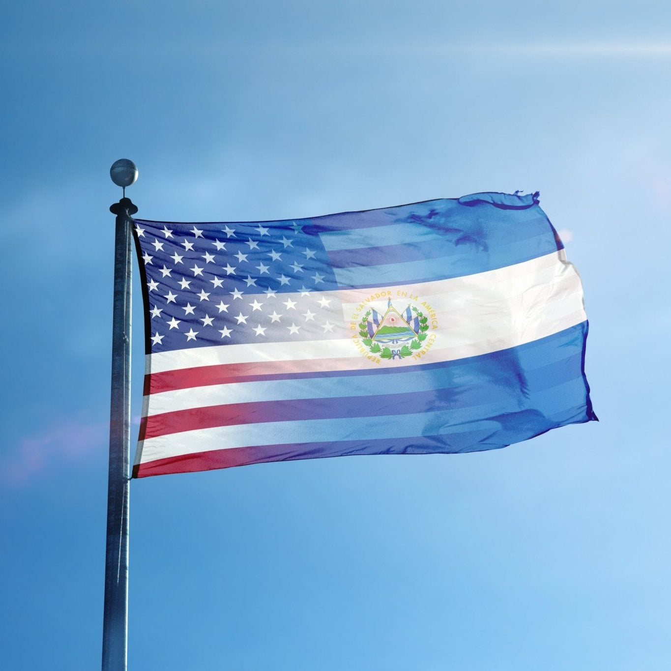 Salvadoran American Hybrid Flag on a flagpole - Flags by Bannerfi