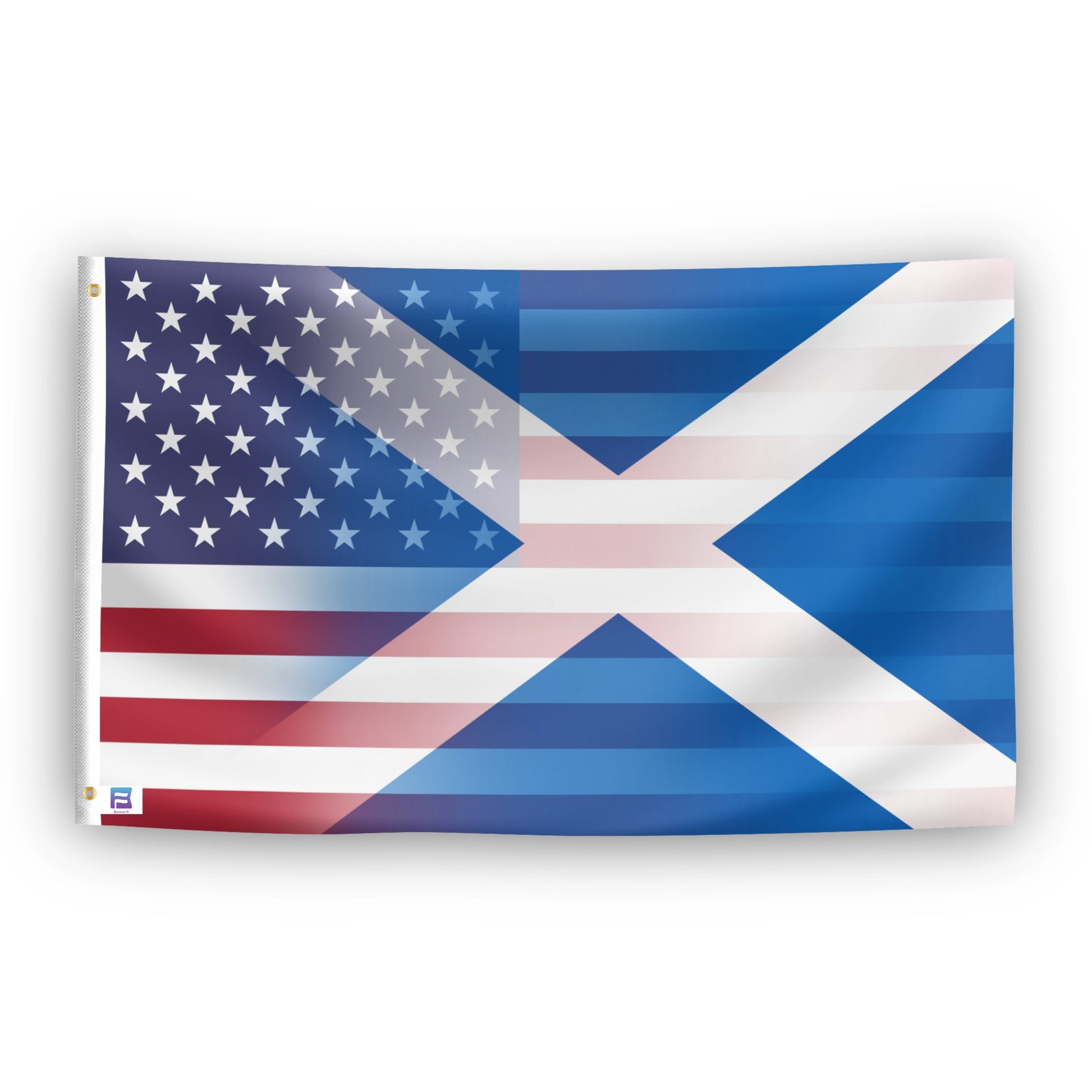 Flag with American and Scottish designs blended together. 
