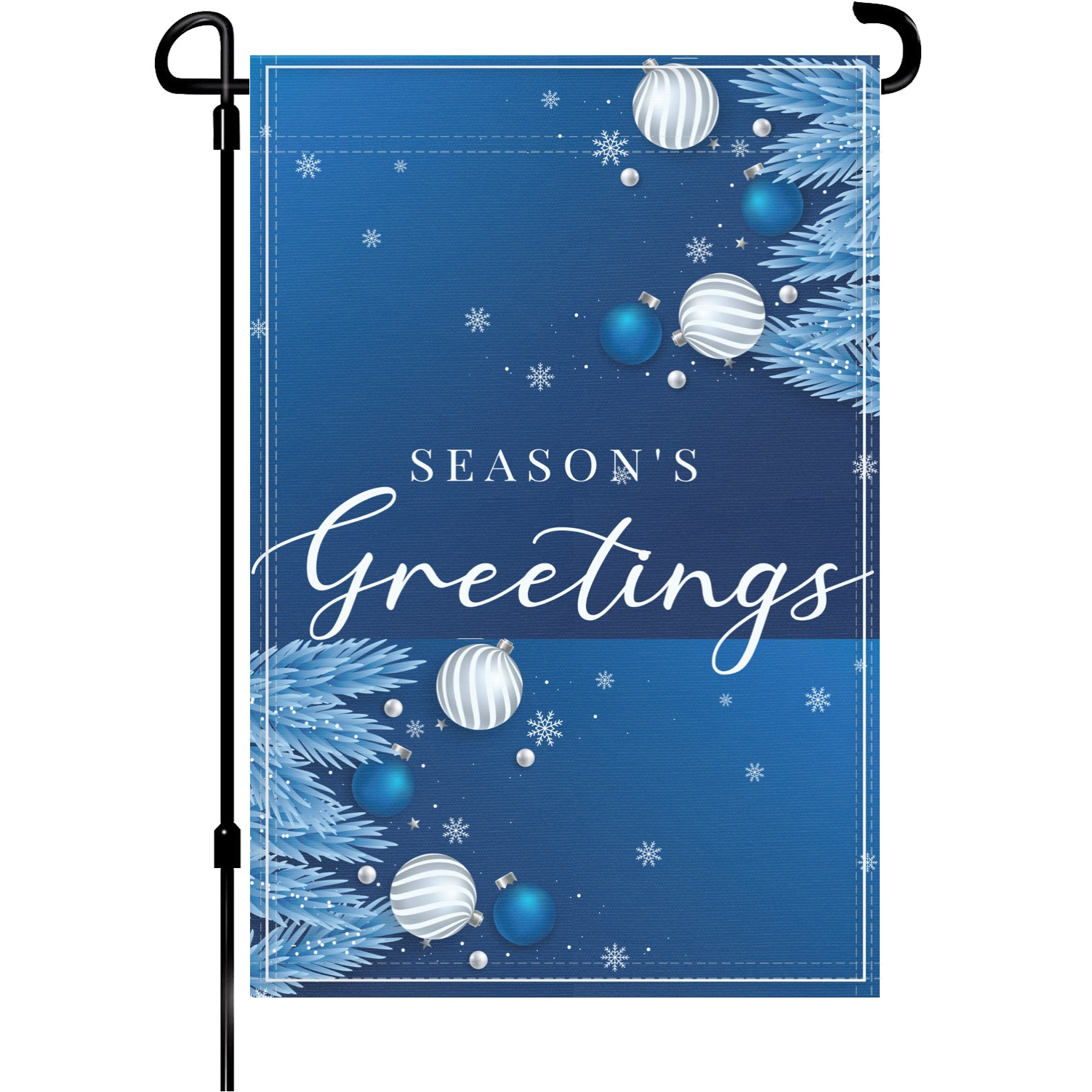 Season's Greetings Winter garden flag made of weatherproof polyester mounted on a garden flagpole | Bannerfi