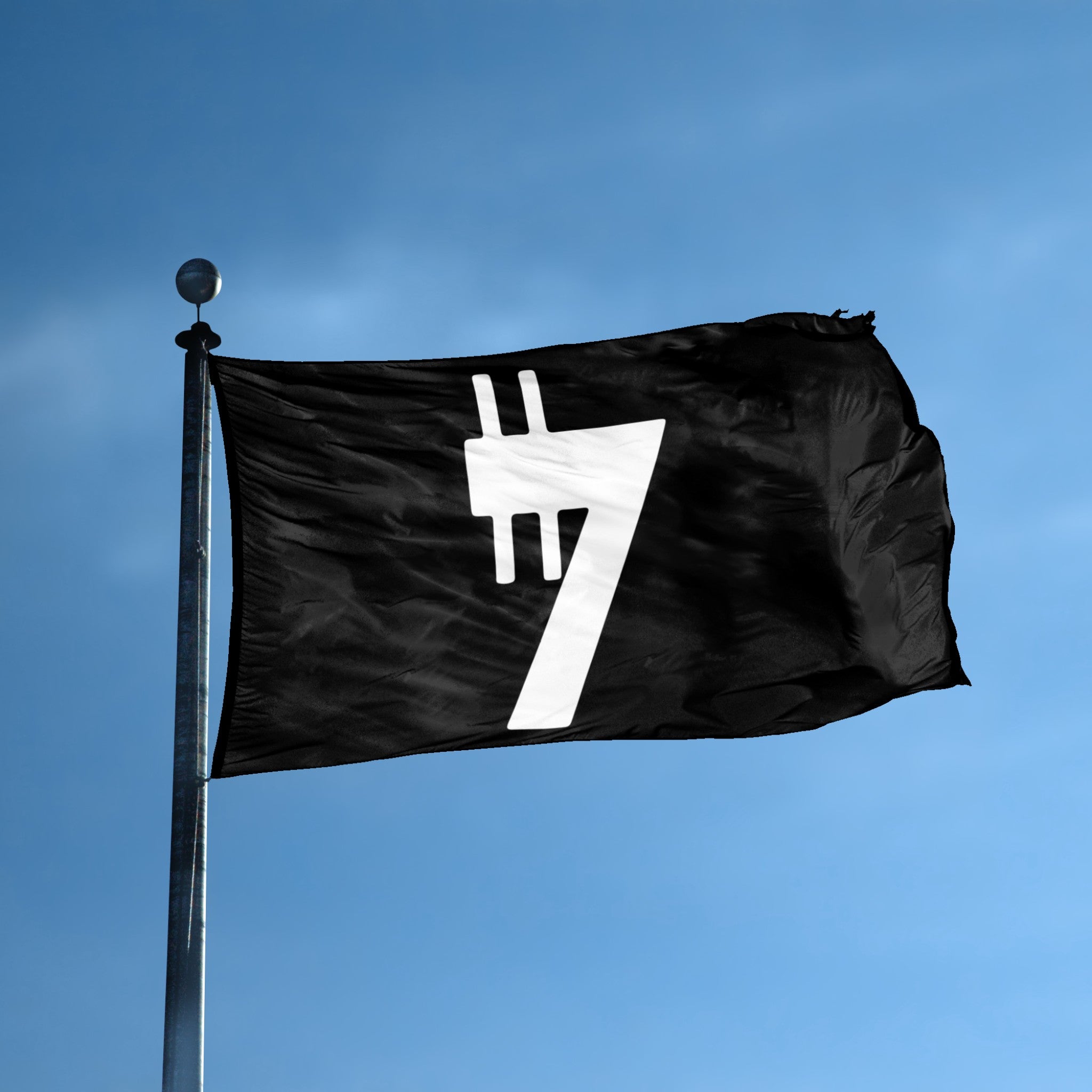 A flag with the theme "Star Wars Galactic Credit" displayed on a tall flag pole and blue skies.