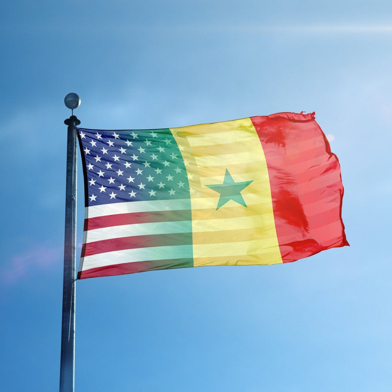 Senegalese American Hybrid Flag on a flagpole - Flags by Bannerfi