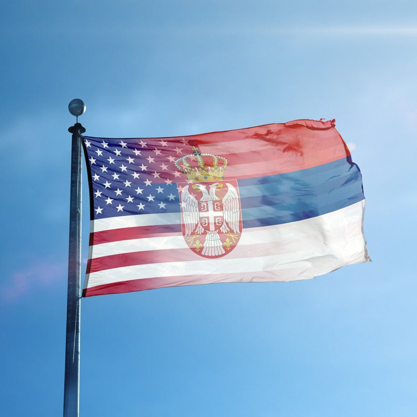 Serbian American Hybrid Flag on a pole - Flags by Bannerfi