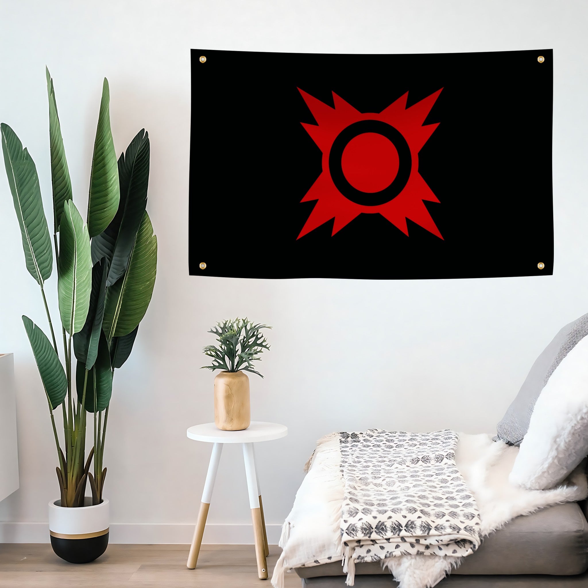 Star Wars Sith Flag banner in black with a red symbol mounted on a wall - Flags by Bannerfi