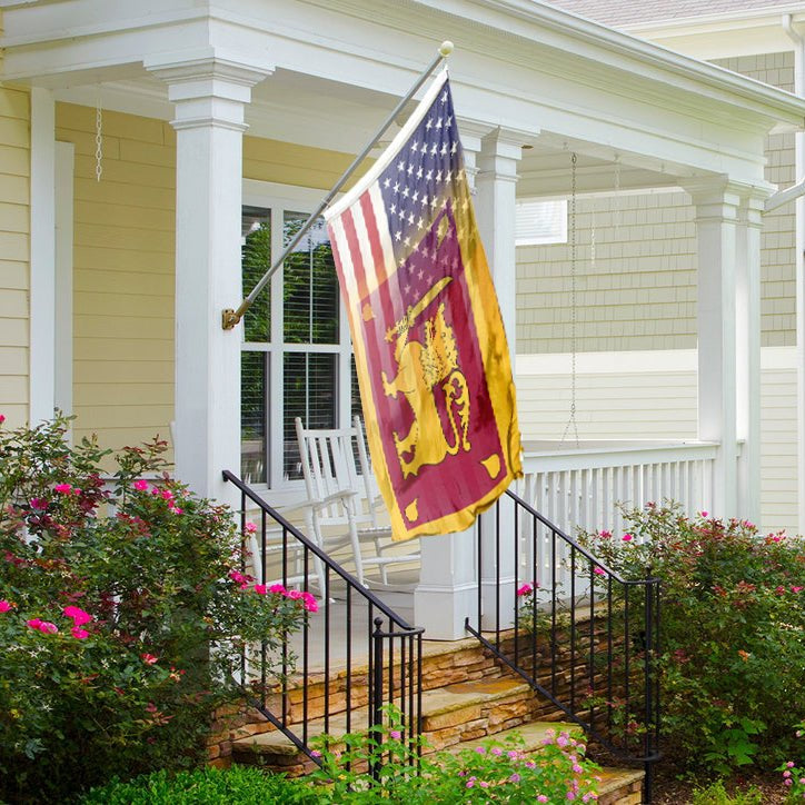 Sri Lankan American Hybrid Flag on a front porch - Flags by Bannerfi