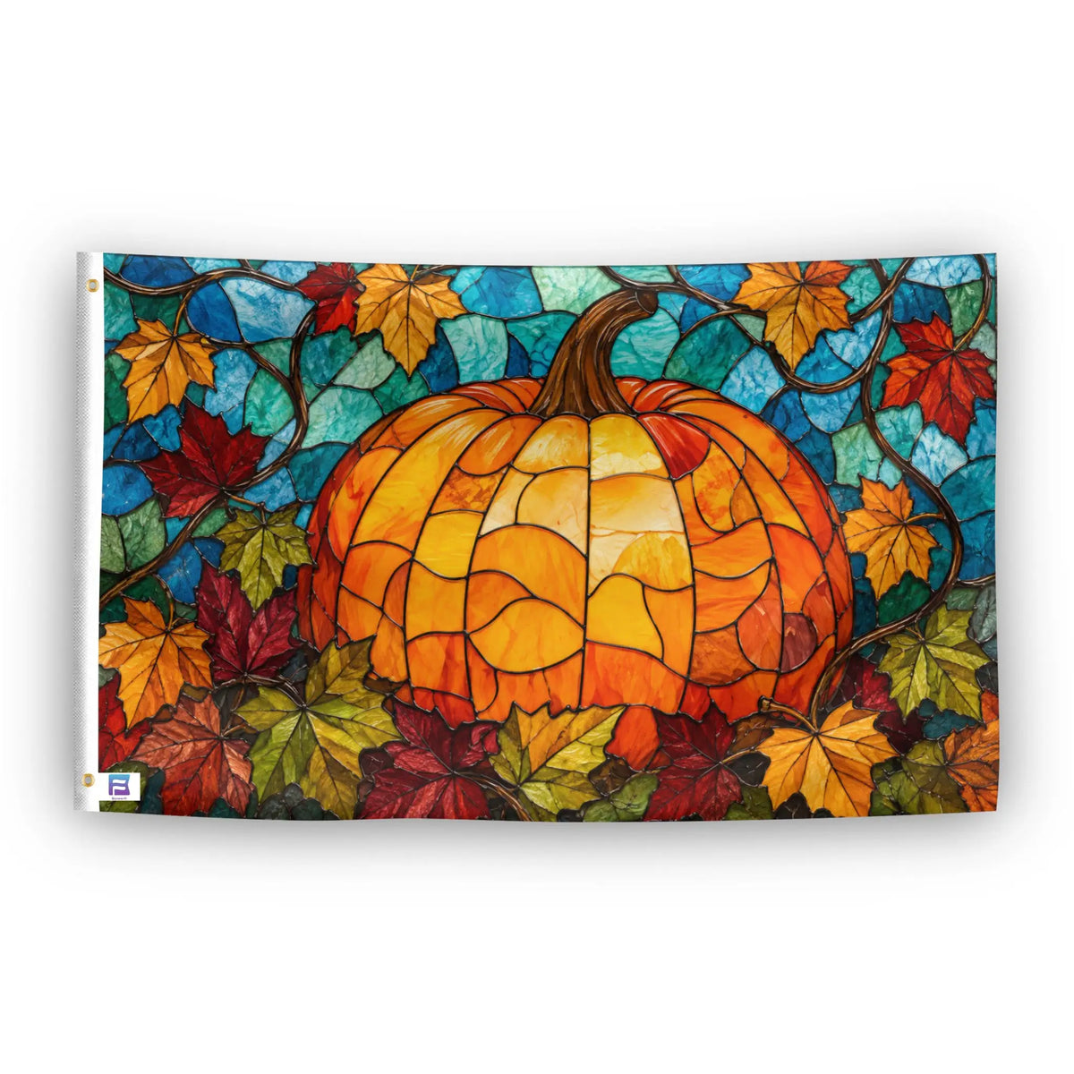 Stained Glass Autumn Pumpkin Flag
