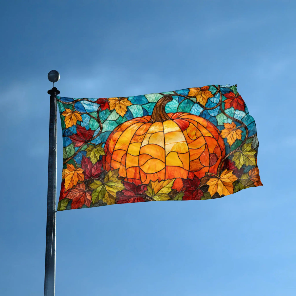 Stained Glass Autumn Pumpkin Flag