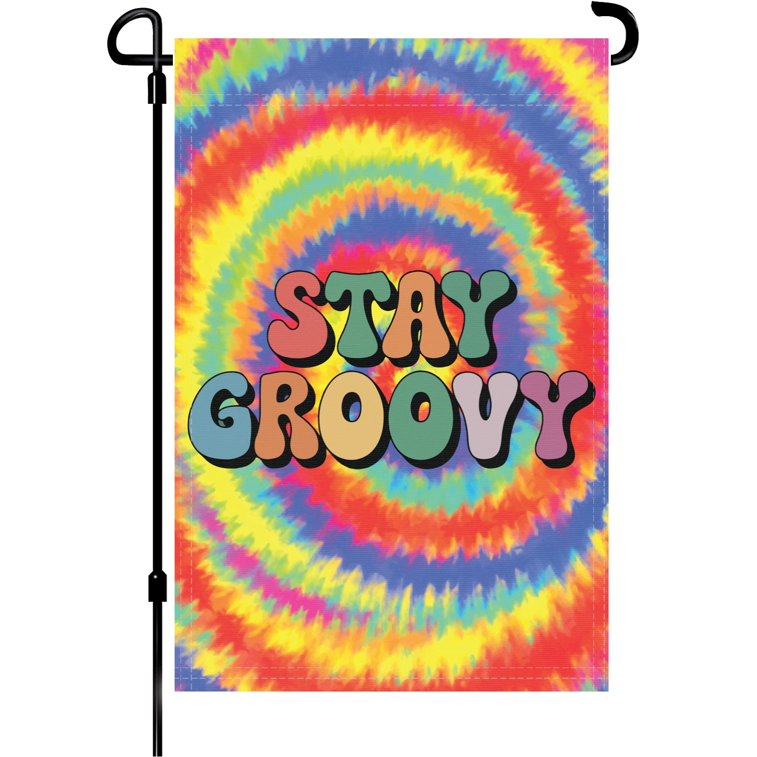 Stay Groovy garden flag made of weatherproof polyester mounted on a garden flagpole | Bannerfi