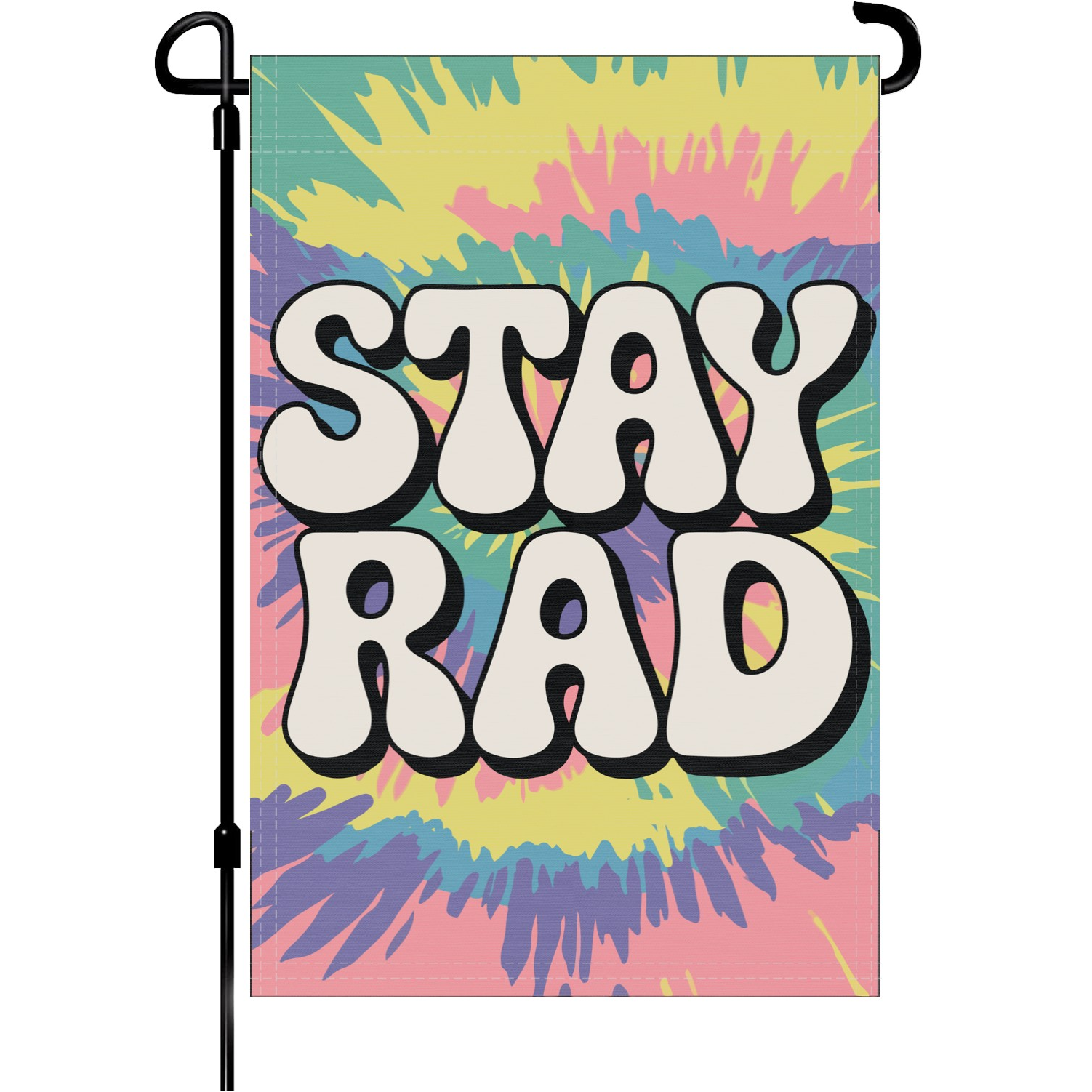 Stay Rad garden flag made of weatherproof polyester mounted on a garden flagpole | Bannerfi