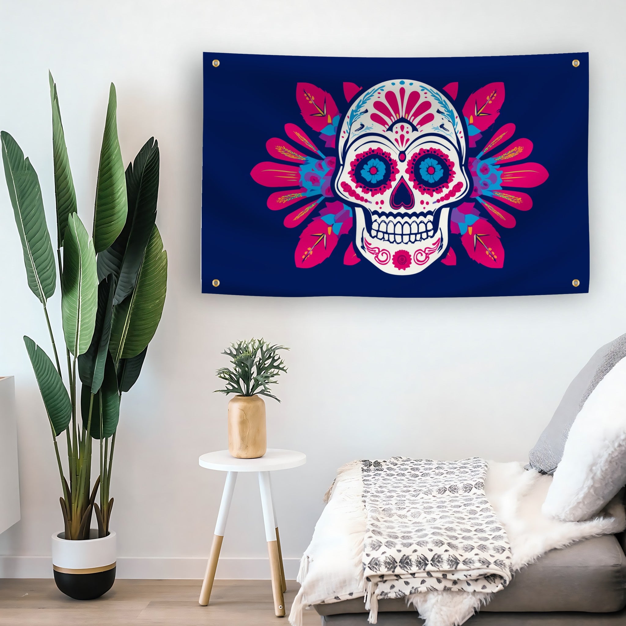 Sugar Skull & Flowers Flag