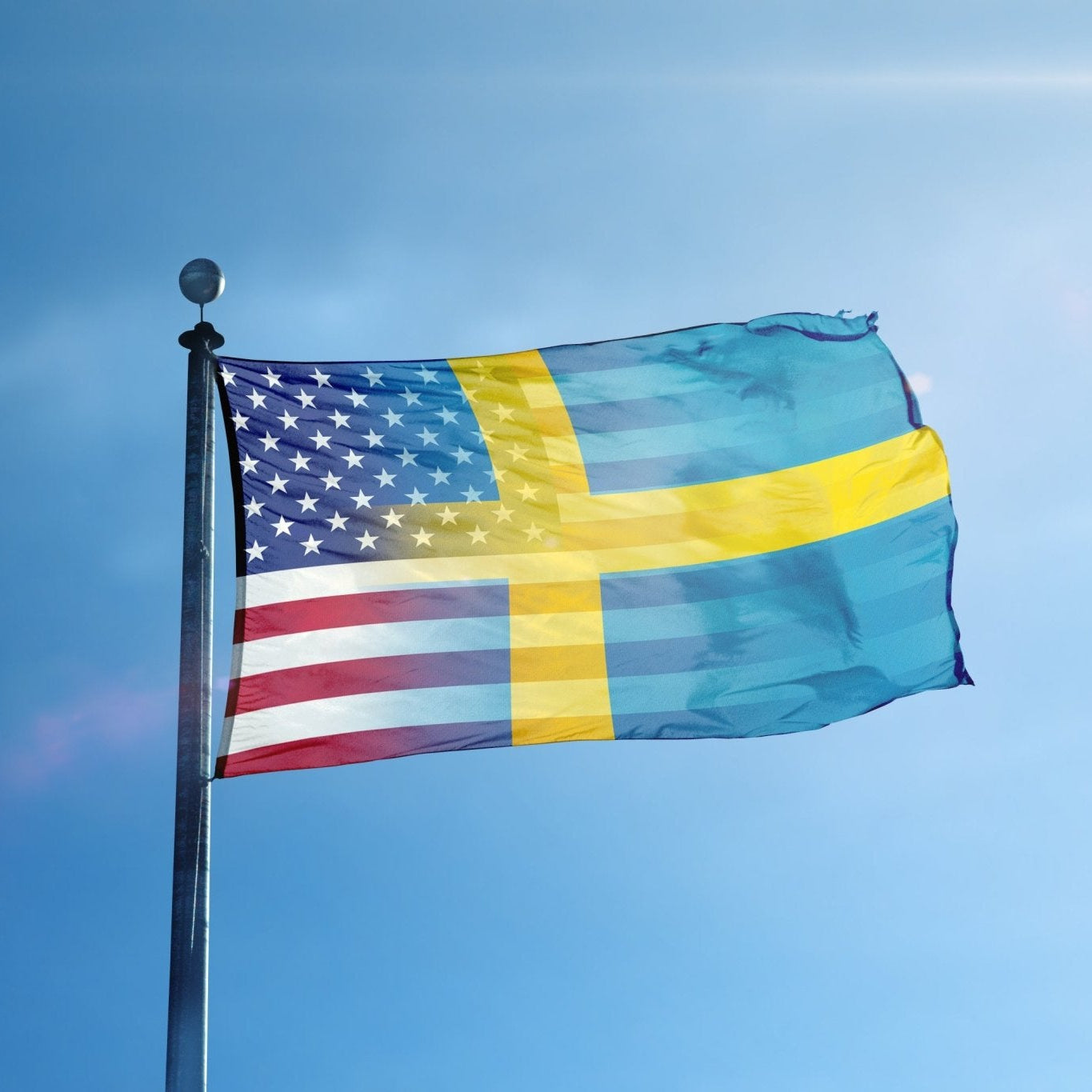 Swedish American Hybrid Flag on a flagpole - Flags by Bannerfi