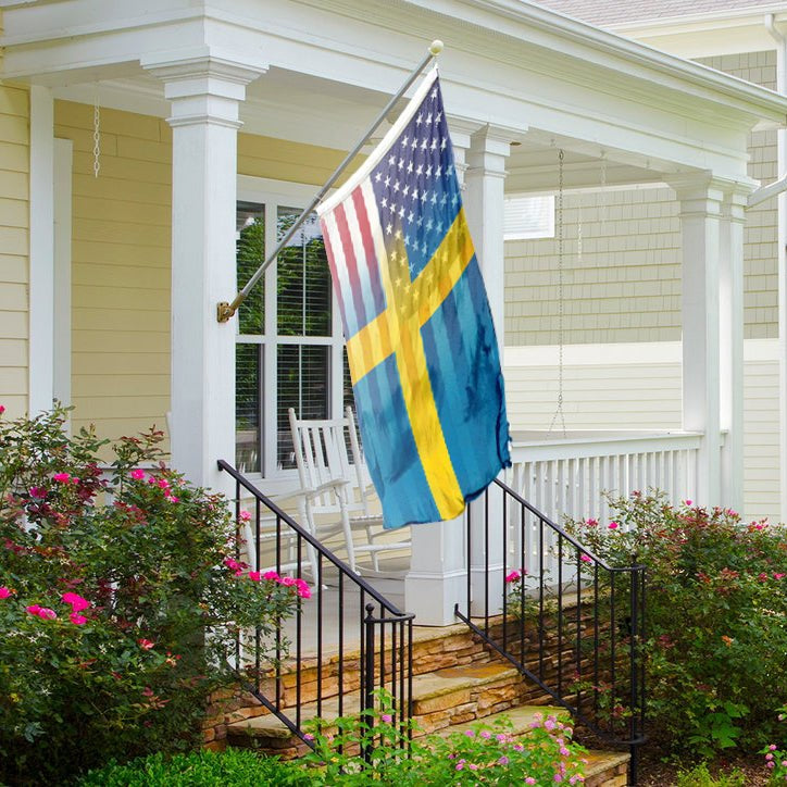 Swedish American Hybrid Flag on a front porch - Flags by Bannerfi