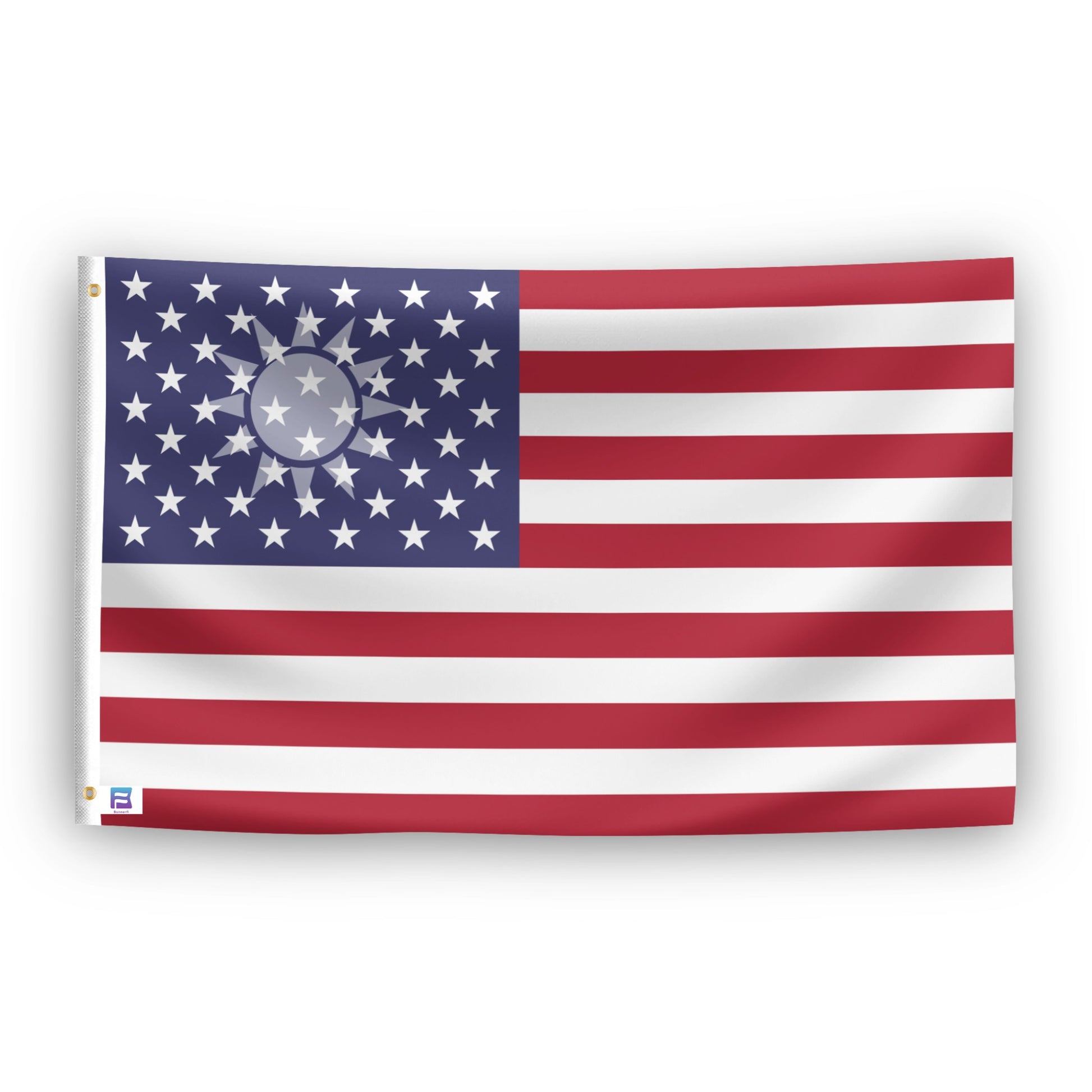 Unique flag of the Taiwanese and American flag designs blended together. 
