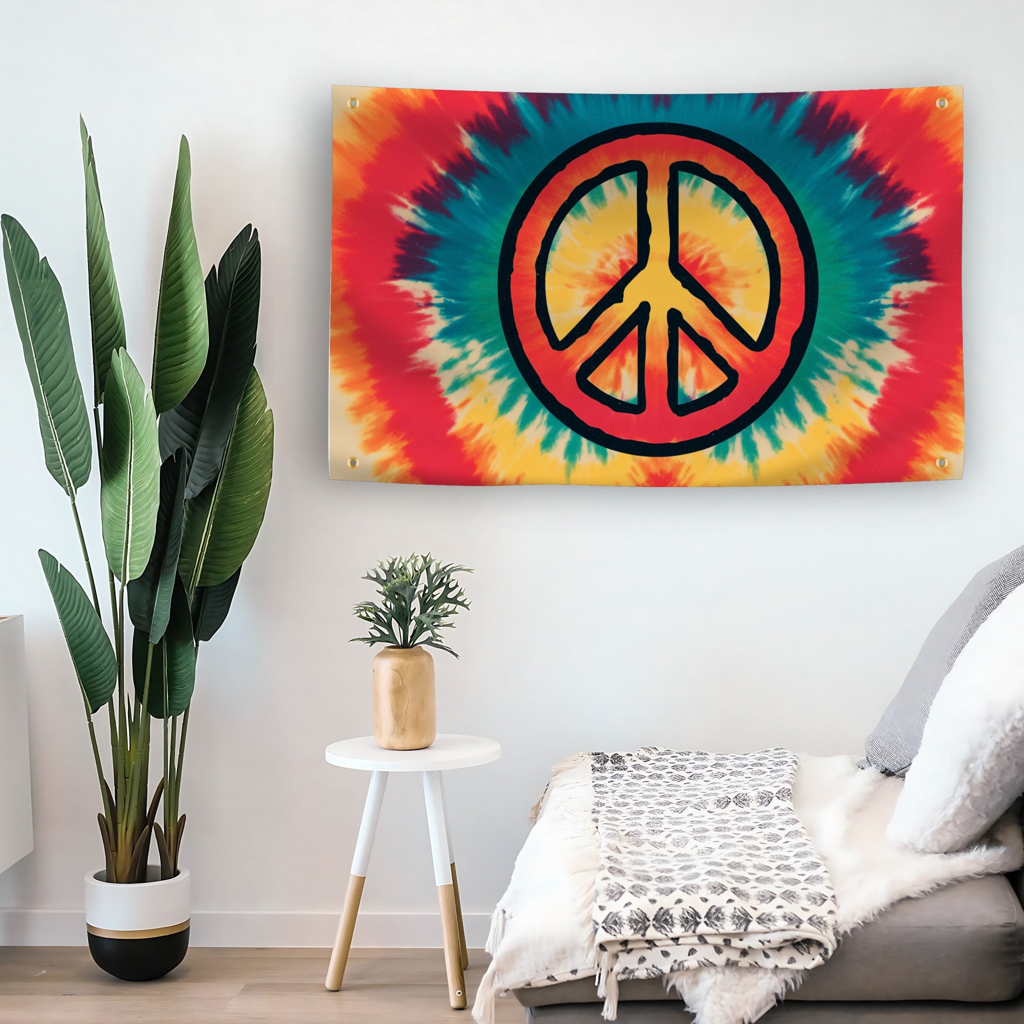 Tie Dye Vintage Peace Sign Flag