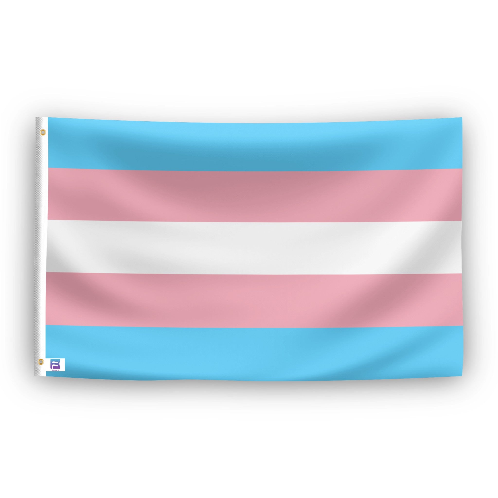 Transgender pride flag with blue, pink, and white stripes on a white background