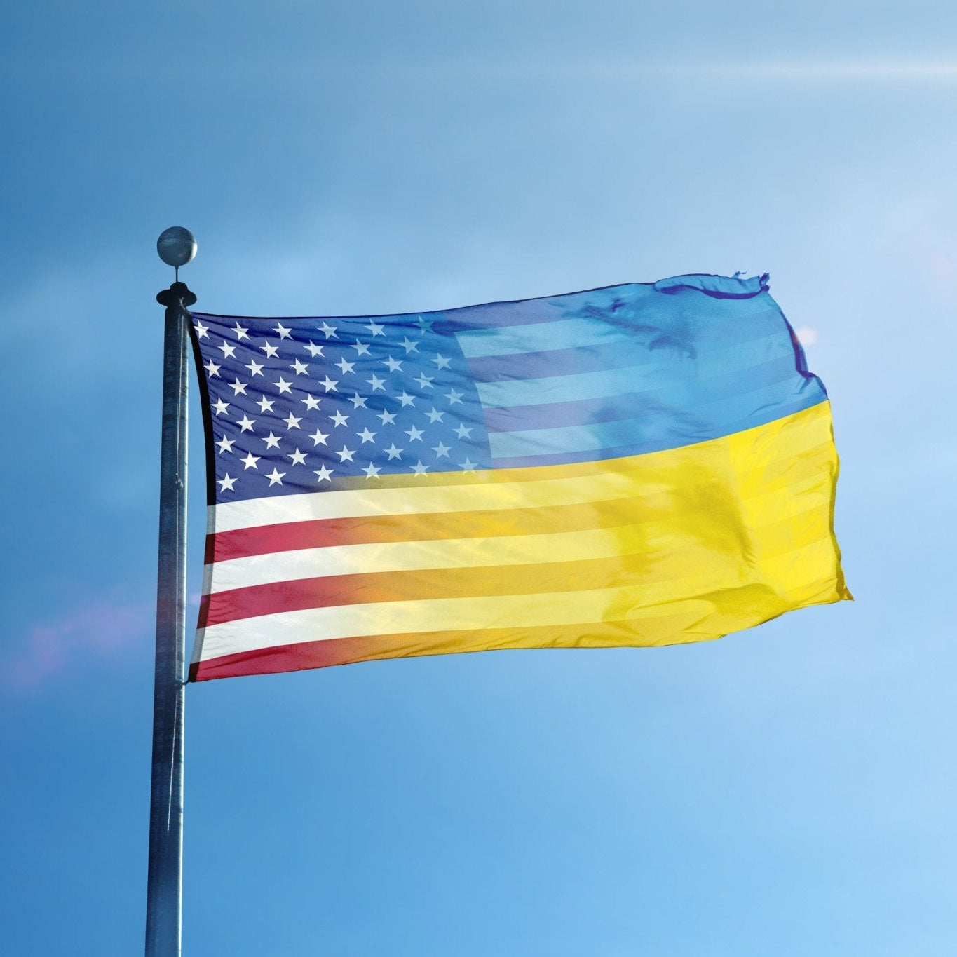 Ukrainian American Hybrid Flag on a flagpole - Flags by Bannerfi