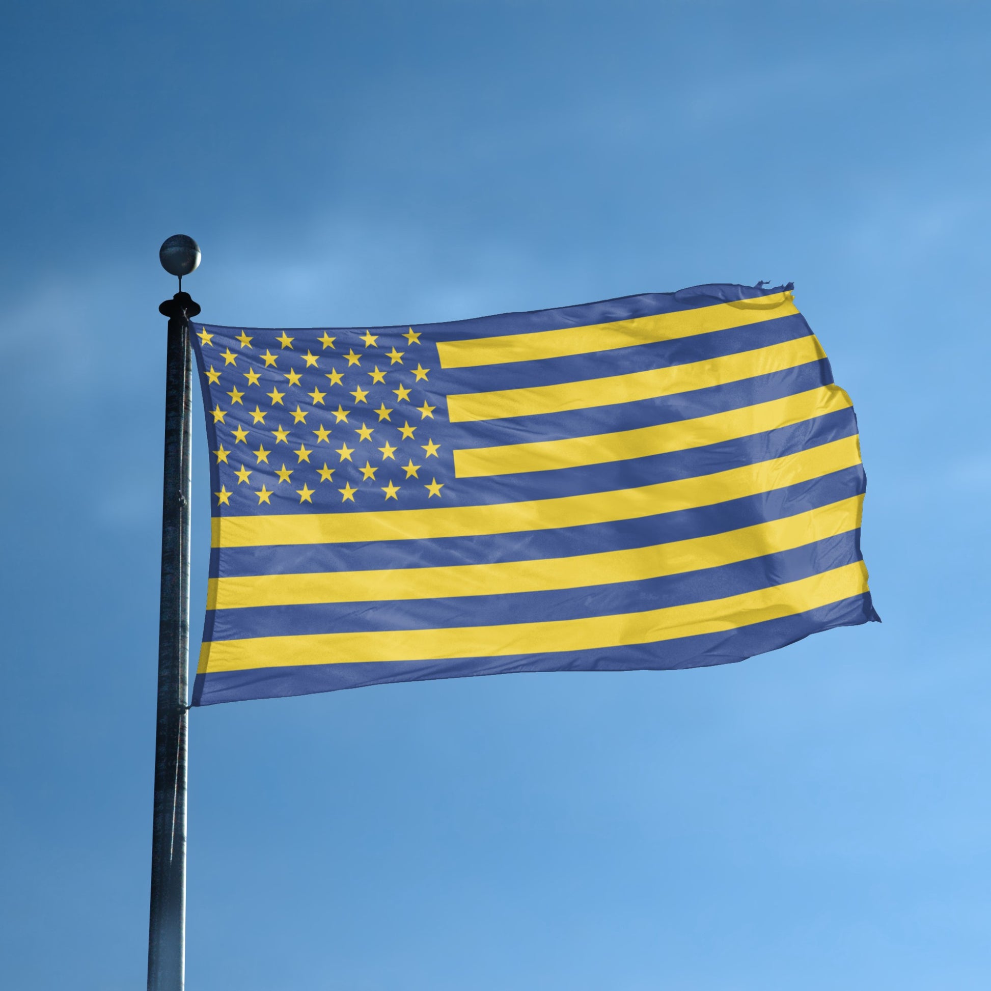 Ukrainian Colors American flag displayed outdoors – weatherproof house banner on pole | Bannerfi