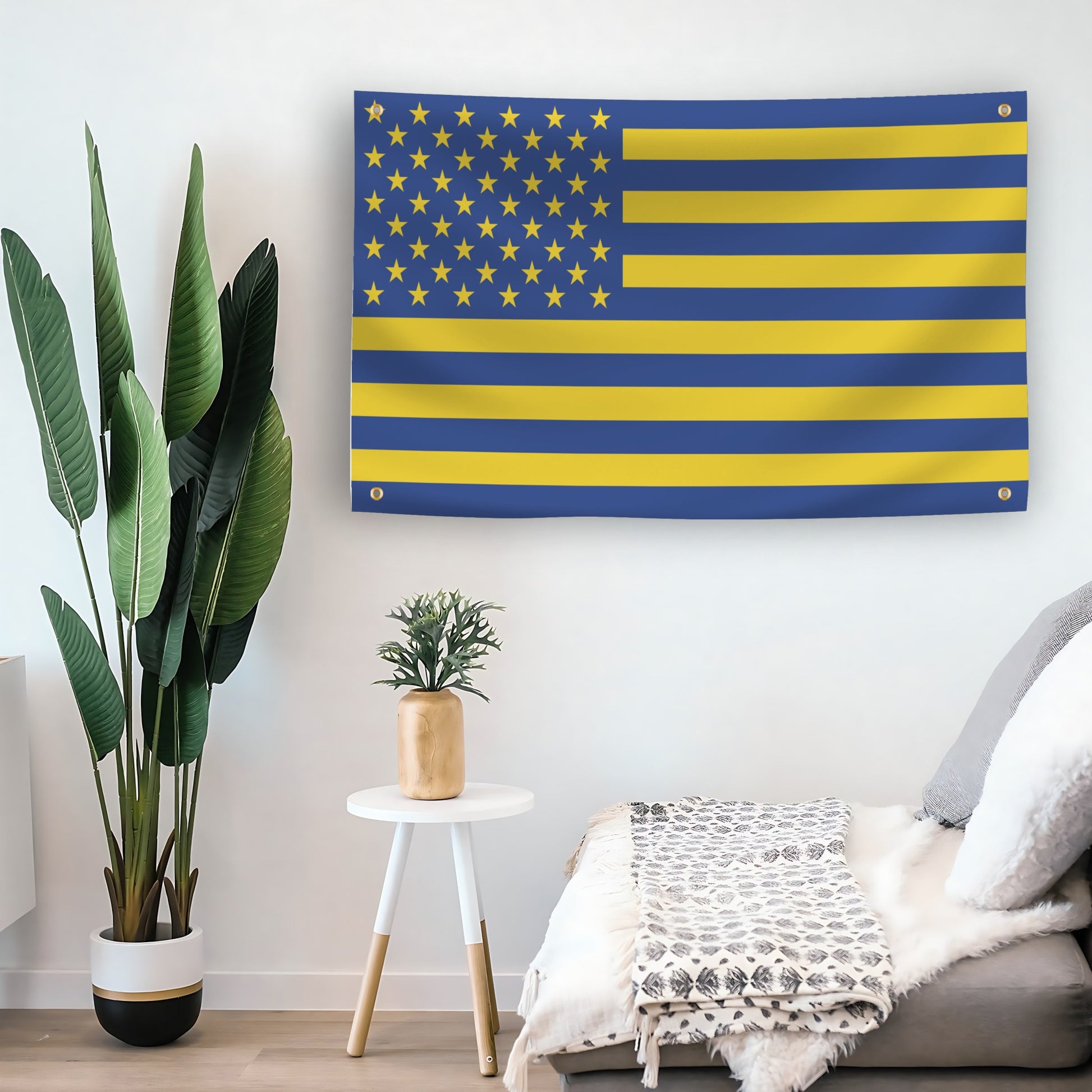 Ukrainian Colors American flag as indoor wall art – versatile home décor | Bannerfi