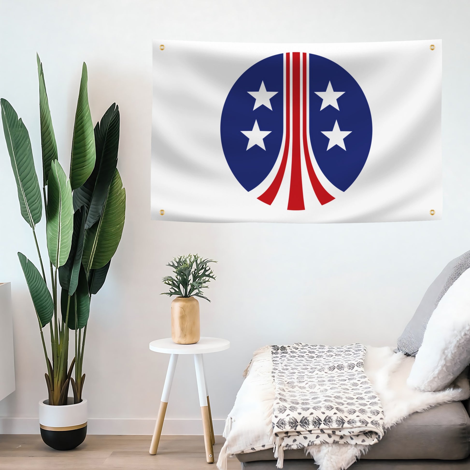 Aliens USCM Flag with 4 grommets mounted on a wall