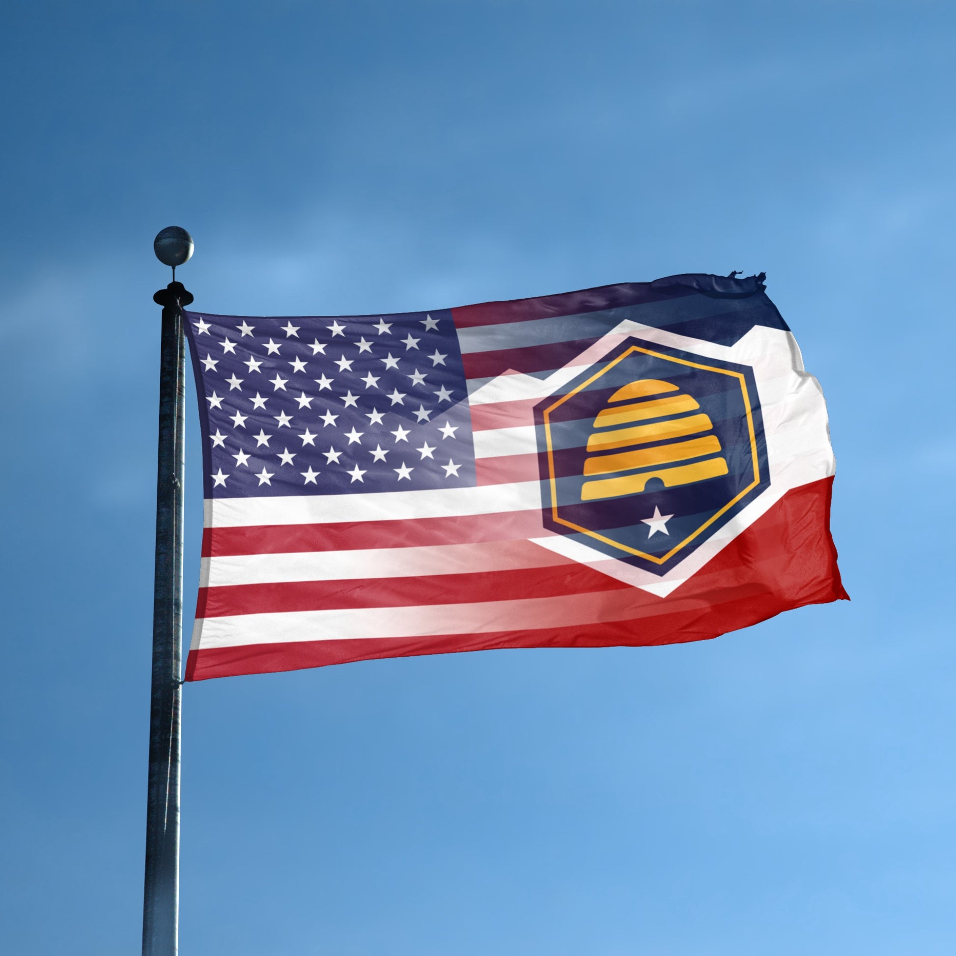 Utah American Hybrid flag displayed outdoors – weatherproof house banner on pole | Bannerfi