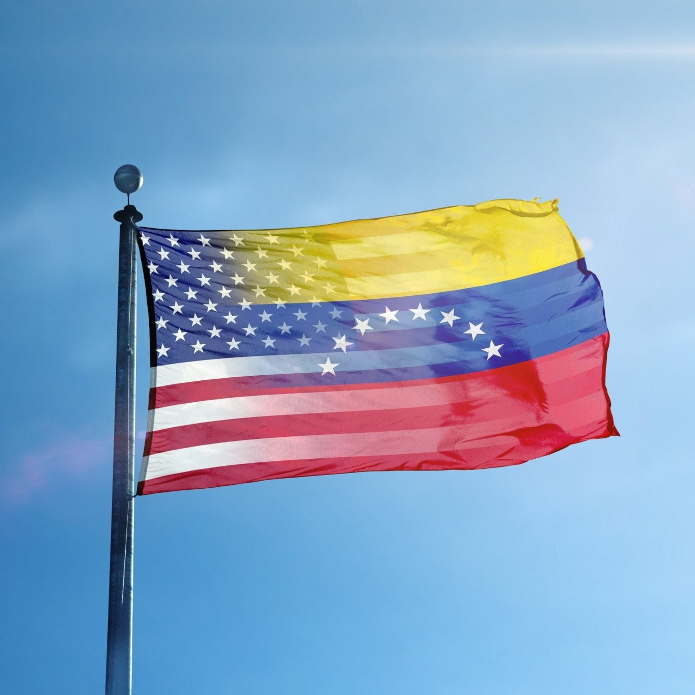 Venezuelan American Hybrid Flag on a flagpole- Flags by Bannerfi