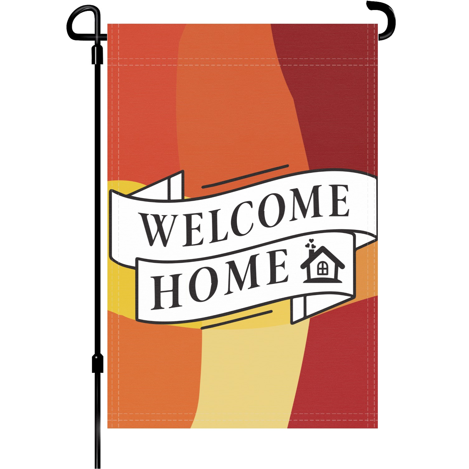 Welcome Home garden flag made of weatherproof polyester mounted on a garden flagpole | Bannerfi