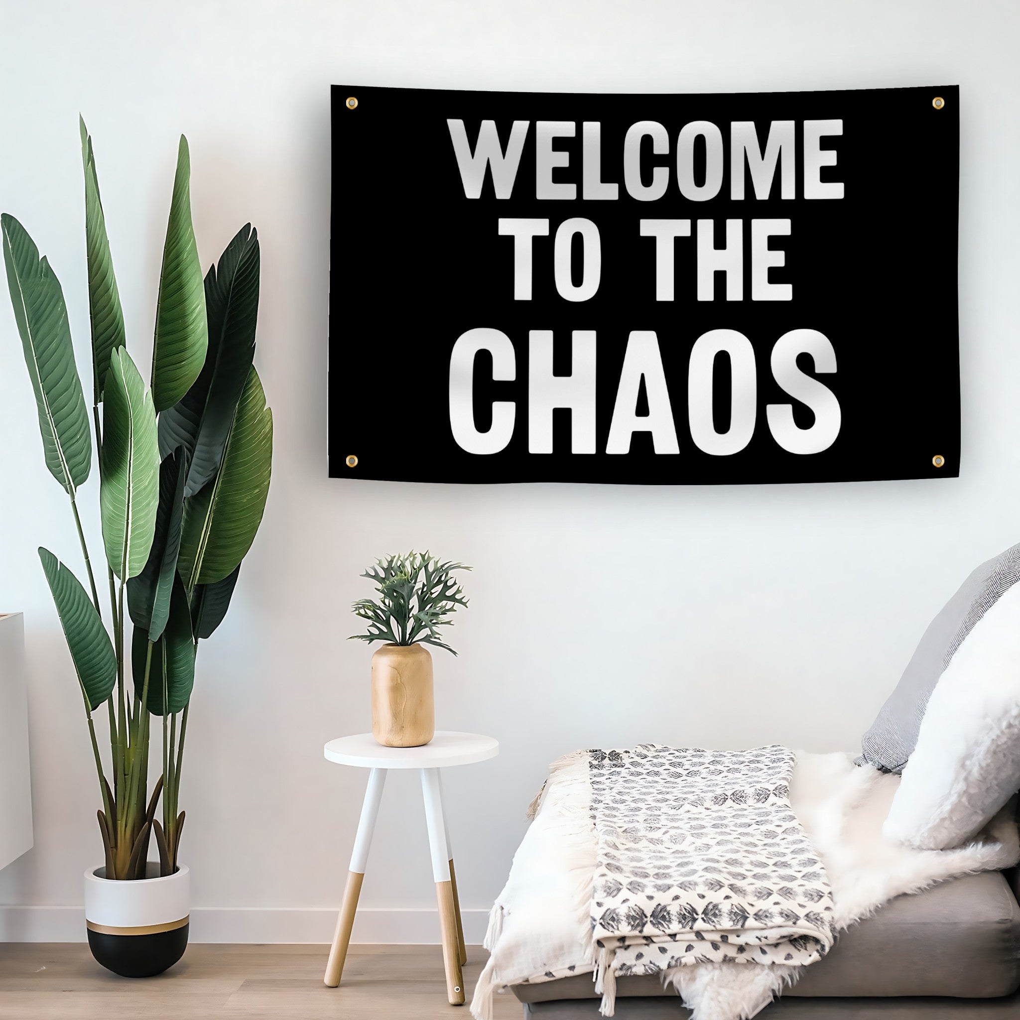 Welcome To The Chaos flag as indoor wall art – versatile home décor | Bannerfi