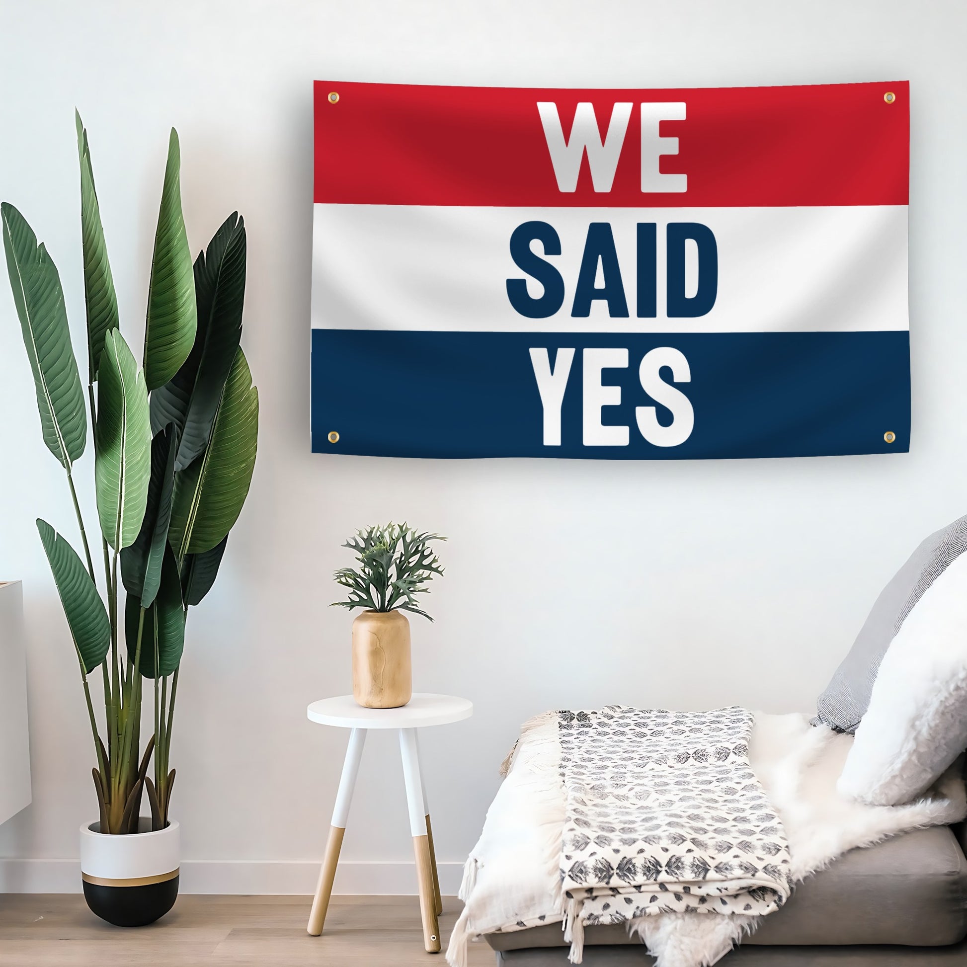 We Said Yes Engagement flag as indoor wall art – versatile home décor | Bannerfi
