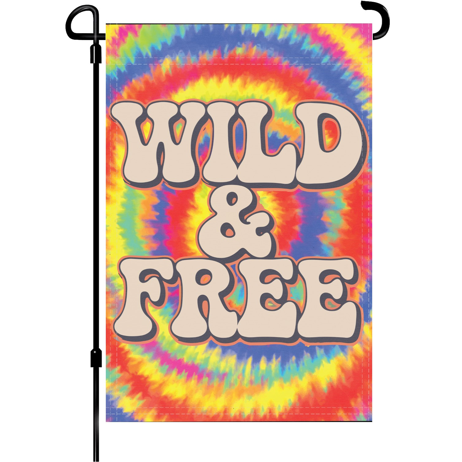 Wild And Free garden flag made of weatherproof polyester mounted on a garden flagpole | Bannerfi