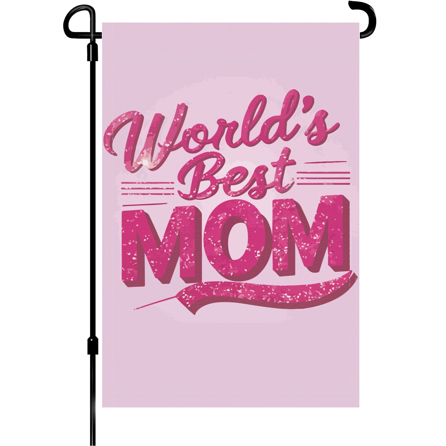 World's Best Mom Pink garden flag made of weatherproof polyester mounted on a garden flagpole | Bannerfi